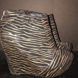 Black/Gold Wedge Booties